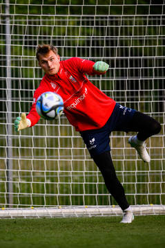 Goalkeeper Mads Hedenstad Christiansen of the Norwegian