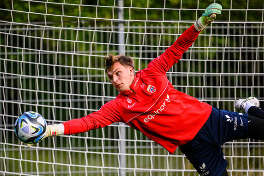 Goalkeeper Mads Hedenstad Christiansen of the Norwegian