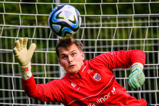Goalkeeper Mads Hedenstad Christiansen of the Norwegian