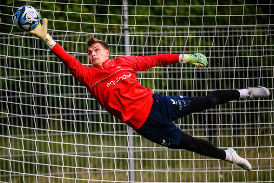 Goalkeeper Mads Hedenstad Christiansen of the Norwegian