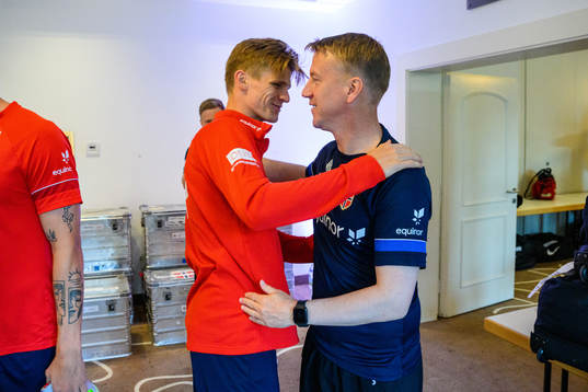 Head coach Leif Gunnar Smerud and David Møller Wolfe of