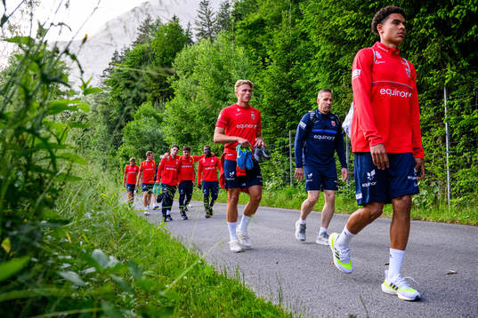 Antonio Nusa and Håkon Evjen of the Norwegian under-21