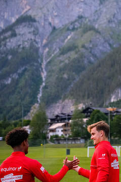 Oscar Bobb and goalkeeper Mads Hedenstad Christiansen of