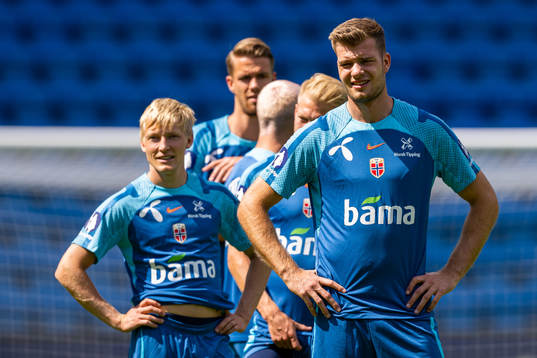 Birger Meling and Alexander Sørloth of the Norwegian