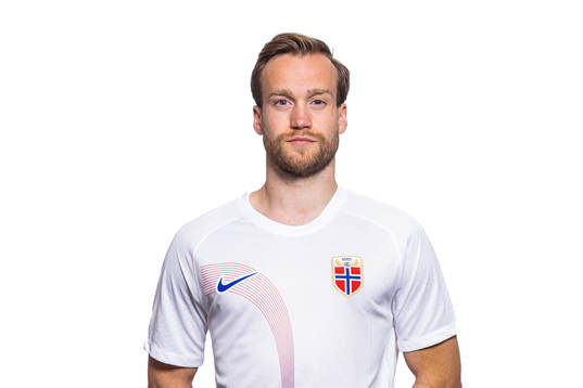 Bård Finne of the Norwegian national football team poses