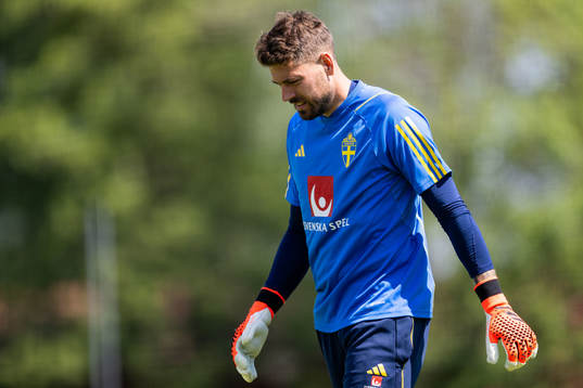 Goalkeeper Kristoffer Nordfeldt of the Swedish national