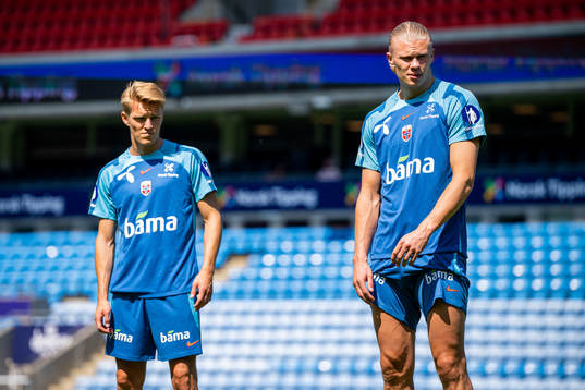 Martin Ødegaard and Erling Braut Haaland of the Norwegian