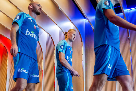 Fredrik Aursnes and Erling Braut Haaland of the Norwegian