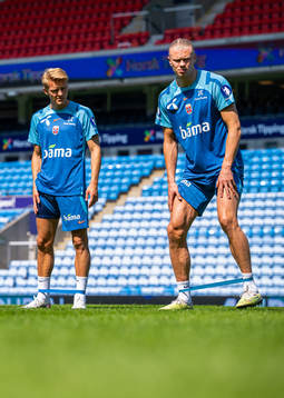 Martin Ødegaard and Erling Braut Haaland of the Norwegian
