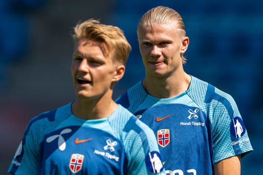 Martin Ødegaard and Erling Braut Haaland of the Norwegian