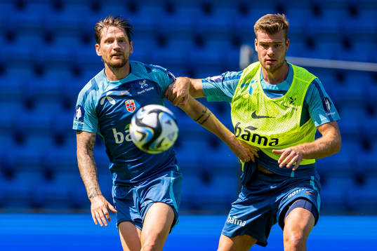 Stefan Strandberg and Alexander Sørloth of the Norwegian