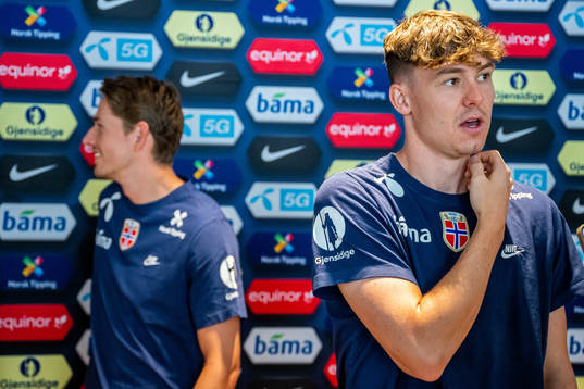Sander Berge and Jørgen Strand Larsen of the Norwegian