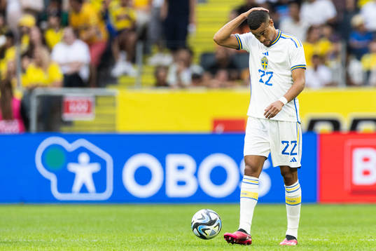 Robin Quaison of Sweden looks dejected