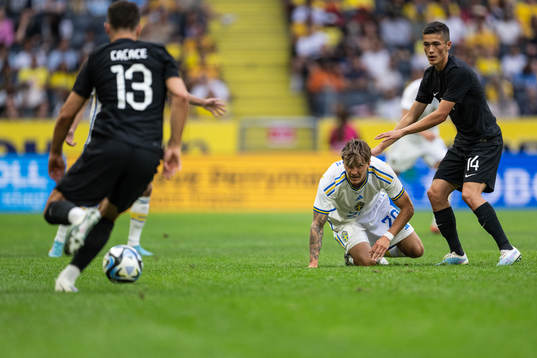 Liberato Cacace and Elijah Just of New Zealand against