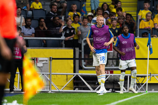 Hugo Larsson and Anthony Elanga of Sweden
