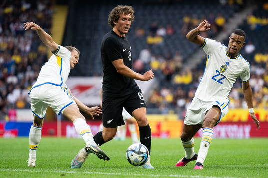 Viktor Claesson and Robin Quaison of Sweden against Joe