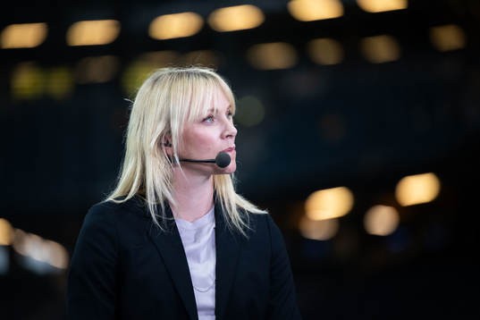 Johanna Frisk in the Viaplay studio