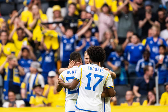 Robin Quaison, Kristoffer Olsson and Jens Cajuste  of
