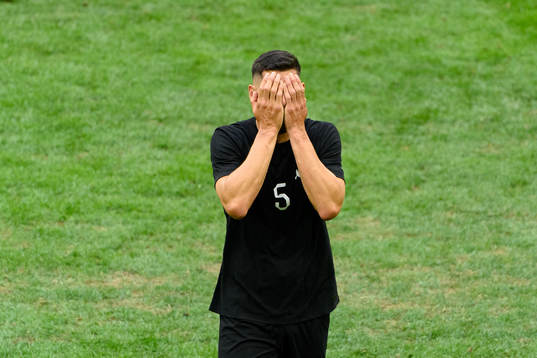 Michael Boxall of New Zealand looks dejected