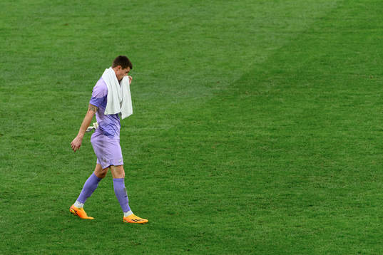 Goalkeeper Oli Sail of New Zealand looks dejected