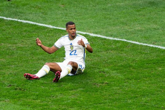 Robin Quaison of Sweden reacts