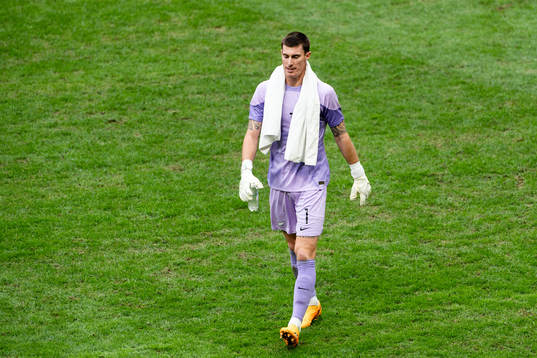 Goalkeeper Oli Sail of New Zealand looks dejected