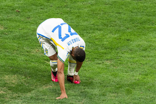 Robin Quaison of Sweden in pain