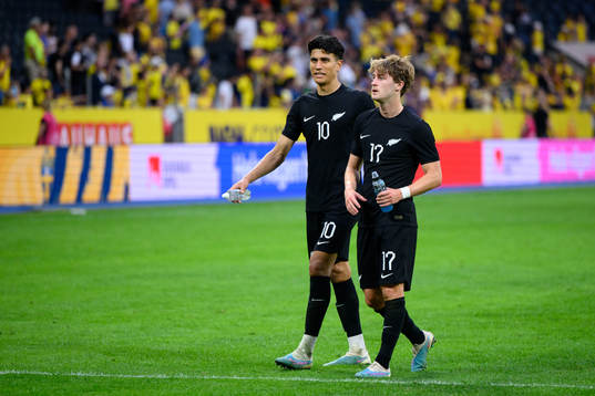Marko Stamenic and Alex Greive of New Zealand look dejected