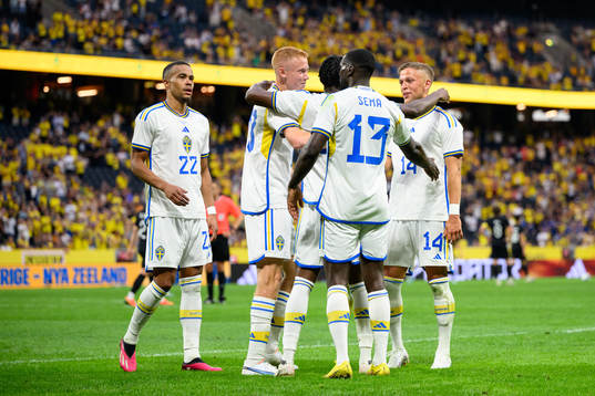 Players of Sweden celebrate