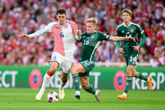 Andreas  Christensen of Denmark and Alistair McCann of