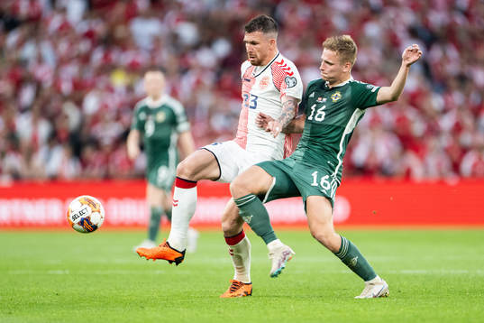 Pierre-Emile Højbjerg of Denmark and Alistair McCann of