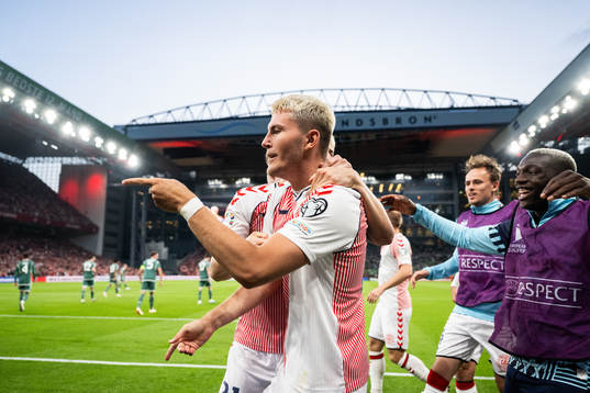 Jonas Wind of Denmark celebrates