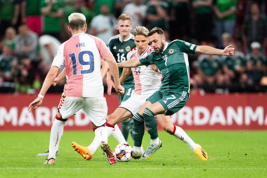 Jens Stryger of Denmark and Conor McMenamin of Northern