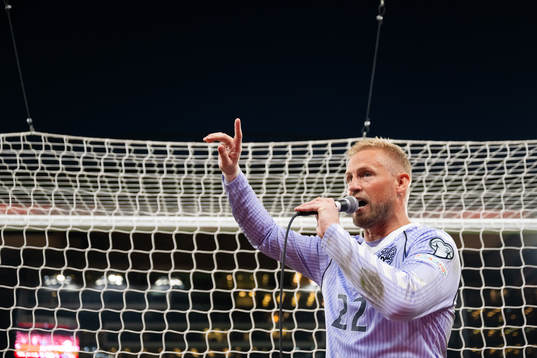 Goalkeeper Kasper Schmeichel of Denmark  celebrates