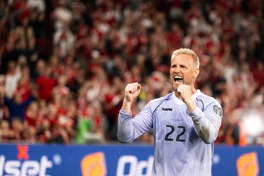 Goalkeeper Kasper Schmeichel of Denmark celebrates