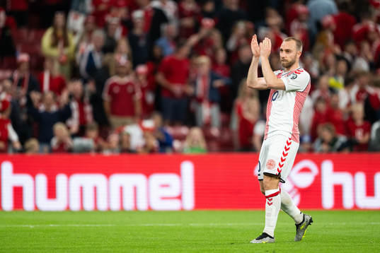 Christian Eriksen of Denmark celebrates