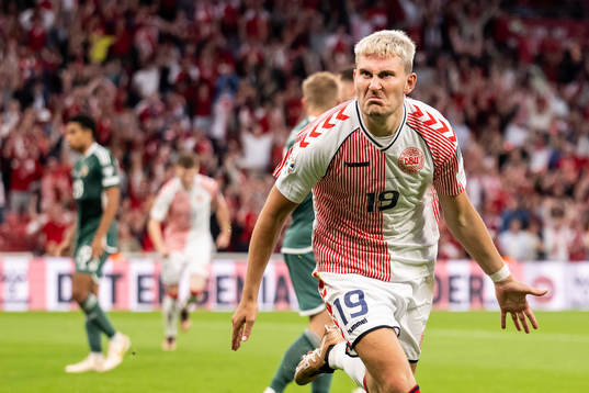 Jonas Wind of Denmark celebrates
