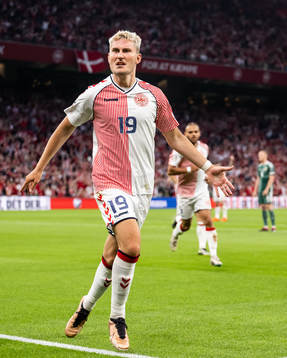 Jonas Wind of Denmark celebrates