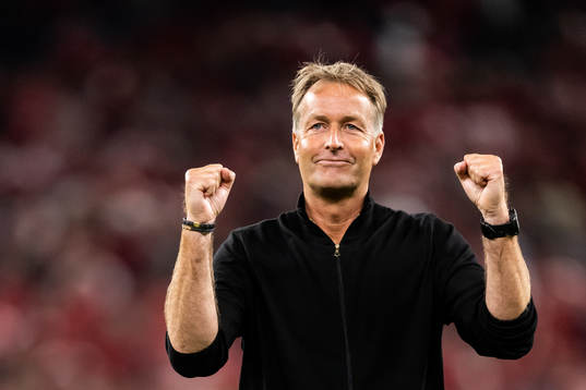 Head coach Kasper Hjulmand of Denmark celebrates