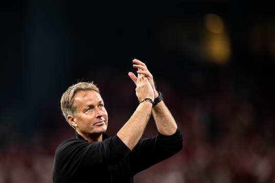 Head coach Kasper Hjulmand of Denmark celebrates