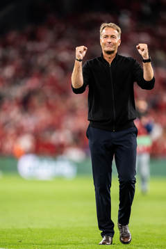 Head coach Kasper Hjulmand of Denmark celebrates