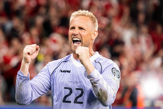 Goalkeeper Kasper Schmeichel of Denmark celebrates