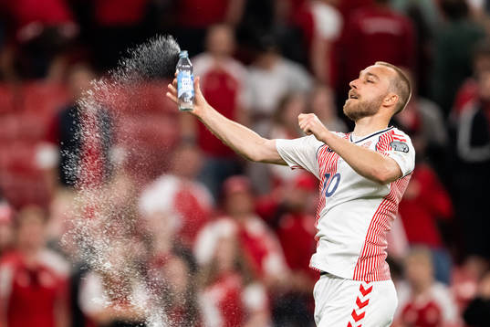 Christian Eriksen of Denmark celebrates