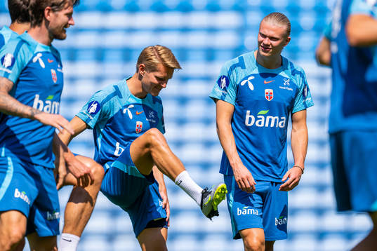 Martin Ødegaard and Erling Braut Haaland of the Norwegian