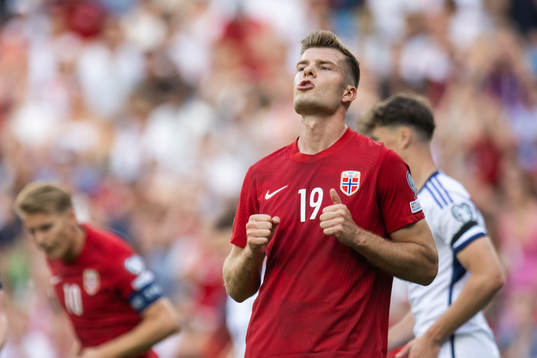 Alexander Sørloth of Norway reacts