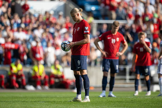 Erling Braut Haaland of Norway prepares for a penalty kick