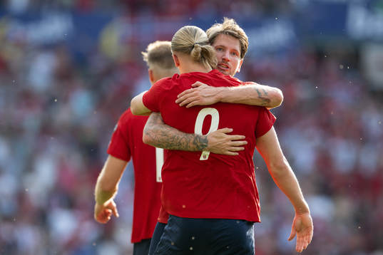 Erling Braut Haaland of Norway celebrate with Stefan