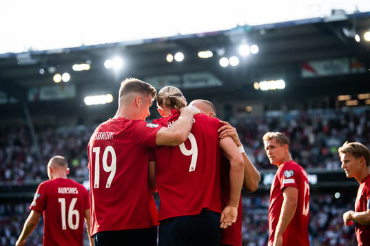 Alexander Sørloth and Erling Braut Haaland of Norway