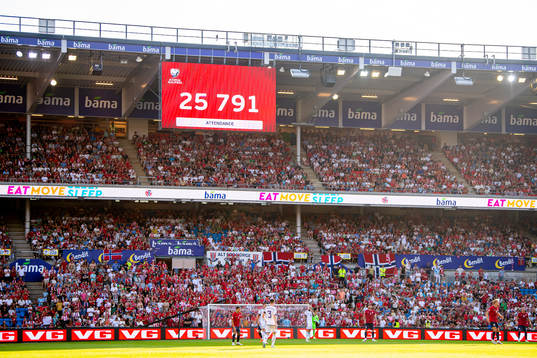 General view of Ullevaal stadion as the attendance is