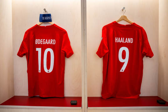 The kits of Martin Ødegaard and Erling Braut Haaland of